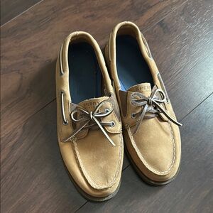 Sperry Tan Boat Shoes with Suede Finish and Moccasin Style